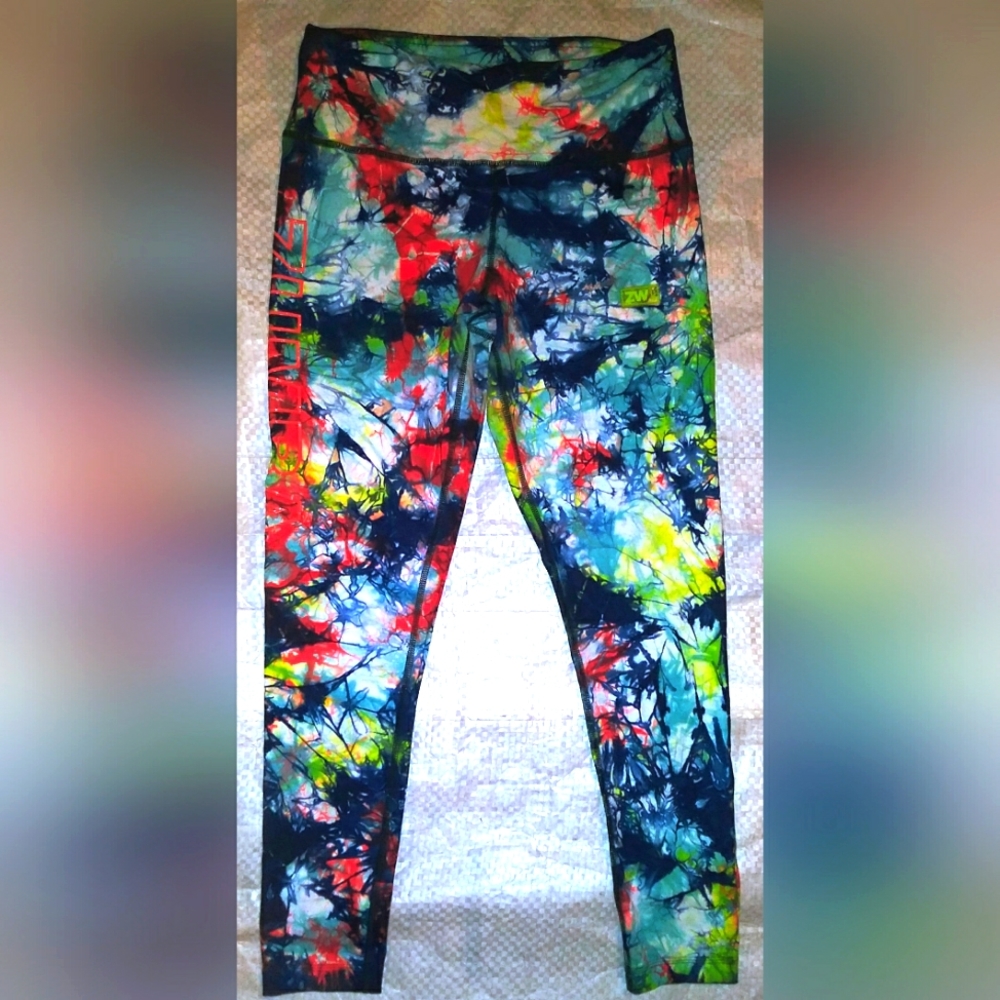 Zumba Worldwide Tie-Dye High Waist Ankle Leggings sz Large Lovely Excellent